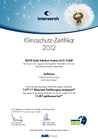 Klimaschutz-Zertifikat 2012 für Klotz A.I.S.